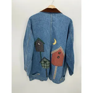 Vtg Birdhouse Chore Barn Coat Sz L Button Front Denim Country Pockets Workwear‎ thumbnail 2