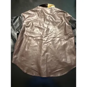 Mittoshop Womens Colorblock Faux Leather Shacket Brown Tan‎ Black Size L thumbnail 5
