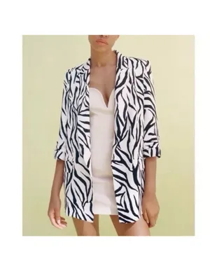 ZARA Black & White Zebra-Print Oversized Blazer thumbnail 4