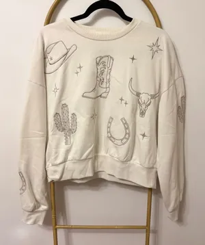 Western Crewneck Boutique NWT White Size XL thumbnail 1