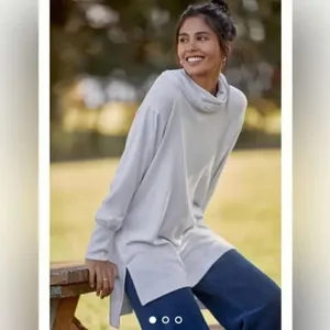 Anthropologie Maeve Cowl Neck Long Sleeve Tunic Style Sweater Light Blue thumbnail 2