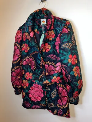 Farm Rio Black Floral Quilted Puffer Jacket XL NWT‎ Belted “Made in Brazil” thumbnail 15