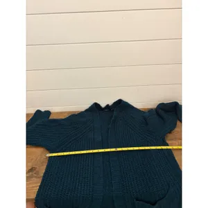 American‎ Eagle Teal Blue Open Front Knit Cardigan Sweater Pockets - Medium thumbnail 5