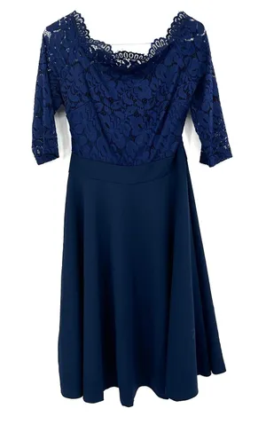 Miss May Size Large Dress Blue Round Neck‎ Gown 3/4 Sleeve Lace Formal Prom thumbnail 1