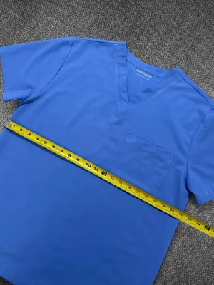 Mandala Blue V-Neck Medical Scrub Top Stretch Uniform Shirt Size Small thumbnail 6