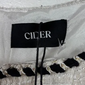 Cider Dress S Ivory Metallic Tweed Braided Trim Square Neck Mini Pockets NEW thumbnail 7