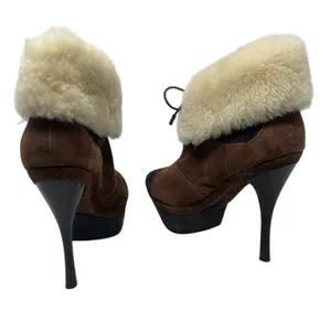 L.A.M.B Pier Booties Suede Shearling Platform‎ Boots High Heels Brown Size US 8 thumbnail 8