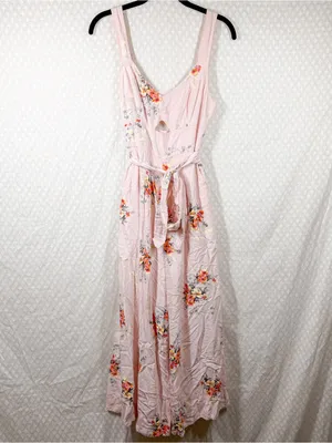 Anthropologie Akemi + Kin Pink Adia Floral Linen Rayon Blend Tie Waist Jumpsuit thumbnail 2