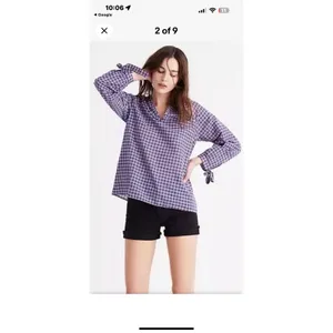 NWT Madewell Tie Sleeve Popover Top Cotton LINEN Blend Plaid‎ Size M OLDSTOCK thumbnail 6