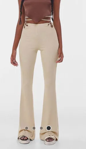 Bershka Wrap Around Flare Pants In Beige thumbnail 1