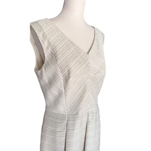 Alex‎ Marie Beige White Striped V-Neck Pleated Sheath Dress Womens Size 12 thumbnail 2