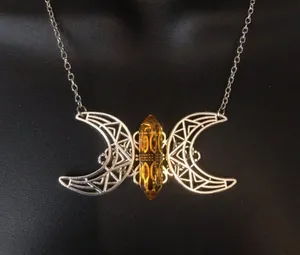 Citrine Crystal Crescent Necklace thumbnail 3