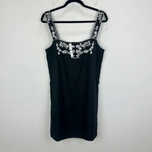 J.Crew Embroidered Linen Shift Dress Mini Boho Resort Vacation Black US 4 NWT thumbnail 5