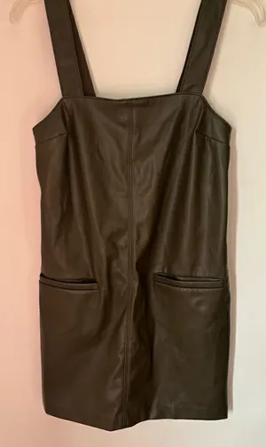 Abercrombie & Fitch Faux Leather Mini Dress Pockets Size XS Green thumbnail 1