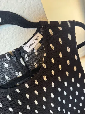 Calvin Klein Polka Dot Smocked Romper Size 14 Black White Sleeveless thumbnail 2