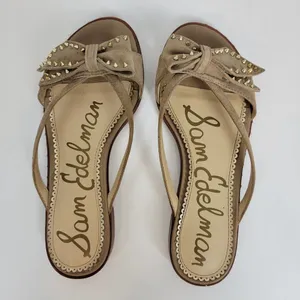 Sam Edelman Womens Sandals Size 6 Tan Dariel Bow Suede Studded Slip On Flats thumbnail 3