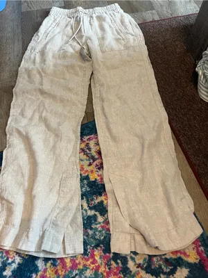 Athleta Beige Linen Wide-Leg Drawstring Pants thumbnail 3