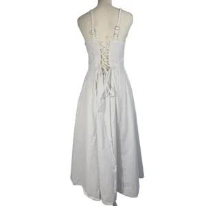 Haute Monde Maxi Dress Womens L White Corset Lace Up Back Slit Boho Bridal thumbnail 9