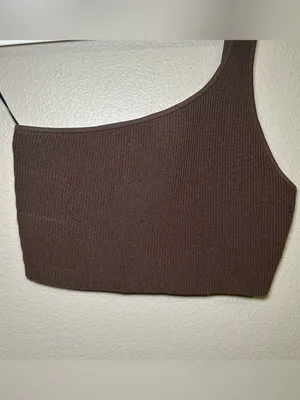 Aritzia Babaton Brown One Shoulder Sculpt Knit Cropped Tank Top Women’s Sz Large thumbnail 3