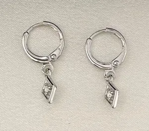 CZ Geometry Rhombus Dangle Drop Earrings for Men Women Streetwear Unisex Style thumbnail 1