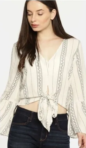 American Eagle Boho Tie Crop blouse Top Angel bell sleeve XS Country Cowgirl‎ thumbnail 1