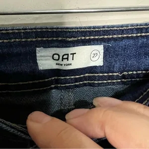 OAT New York High‎ Rise Wide Leg Raw Hem Cropped Denim Jeans thumbnail 6