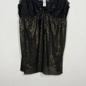 Cabernet Babydoll Tank Top Size XL Black Gold Floral Lace Metallic Lingerie Sexy thumbnail 4