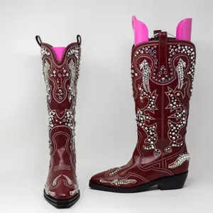 NEW Azalea Wang Maisie Crystal Jewel Rhinestone Western Boots Shoes Red 7 thumbnail 1