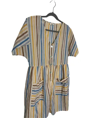 ✨💛 Entro Striped Babydoll Mini Dress Size Medium Cotton Blend‎ Coastal Boho 💛✨ thumbnail 3