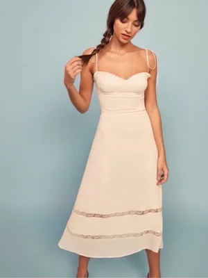 NWT Reformation Ronan Midi Dress Lace Ivory Tie Strap sz 4 thumbnail 4