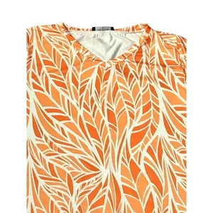 Bon Apple Tea Womens XL Orange White Leaf Print Tunic Blouse Tropical‎ Resort thumbnail 10