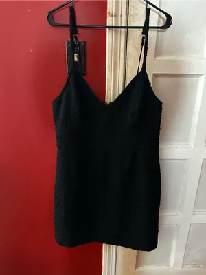 Abercrombie & Fitch Black Tweed Boucle V-Neck Spaghetti Strap Cami Mini Dress thumbnail 3