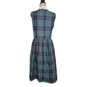 Women's Plaid Midi Dress Green Blue Size M Sleeveless Fit & Flare Tartan Preppy thumbnail 3