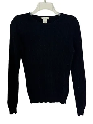 Vintage Tweeds 100% Cashmere Cable Knit Crewneck Sweater Black Size S thumbnail 3