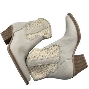 Dolce Vita Ivory Suede Crochet Western Cowboy Boho Pointed Toe Ankle Boots 6.5 thumbnail 4