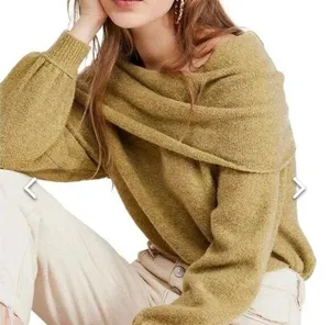 Free People| S | Women's Echo Beach Pullover Sweater Chartreuse Wool Knit Cowl thumbnail 1