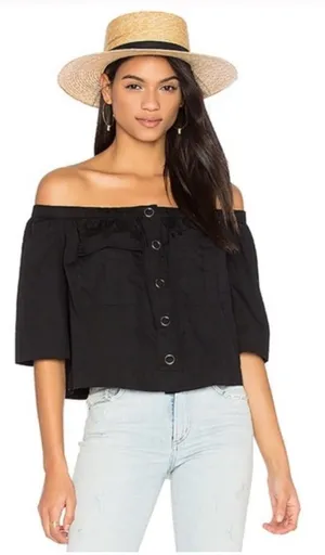 Free People Women's Head Over‎ Heels Off Shoulder Black Top Size XS thumbnail 1