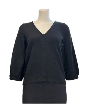MADEWELL Black V Neck Three Quarter Sleeve Shirt XS thumbnail 1