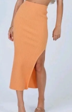 Princess Polly Orange Ribbed Slit Midi Skirt thumbnail 1