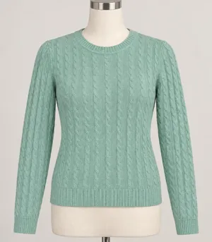 Lauren Ralph Lauren Women’s 100% Cashmere Cable Knit Sweater Med Mint Crewneck thumbnail 1