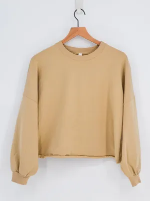 Lululemon Cropped Crewneck Sweatshirt Balloon Sleeve Tan XS/S thumbnail 2
