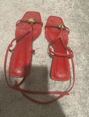 Red strappy kitten heels with gold heart thumbnail 1