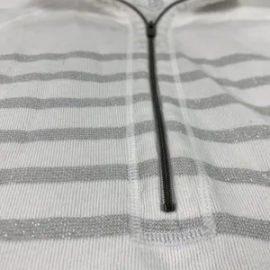 Tommy Bahama Sweater Womens Large White Stripe 1/4 Zip Mock Neck Knit‎ Pullover thumbnail 6