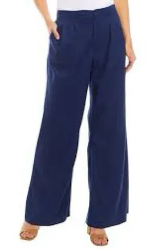 Wonderly Women's Size 10 Pleat Front Wide Leg Pants Navy Blue Office Work Casual thumbnail 1
