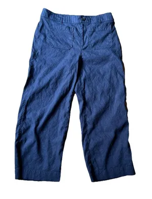 Loft Women’s Pants 4P Linen Blend Palmer Wide Leg Navy Blue‎ thumbnail 1
