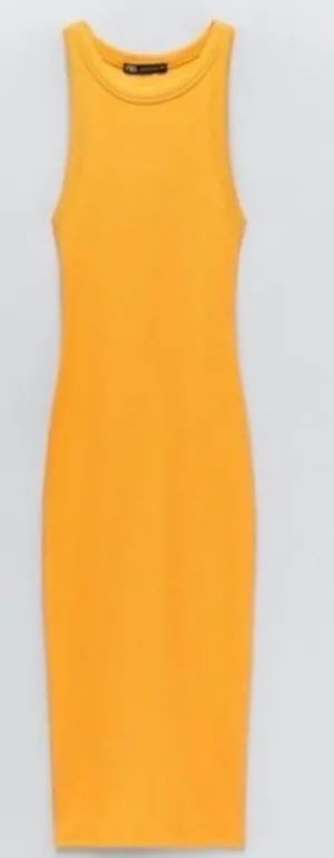 Zara ribbed midi dress mustard yellow color size M thumbnail 1