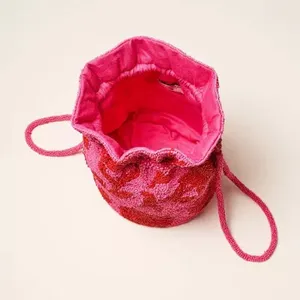 NWT Kate Spade x Target Beaded Floral Bucket‎ Bag Pink/Red Drawstring thumbnail 4