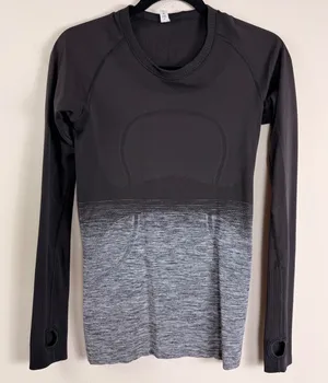 Lululemon Swiftly Tech Long Sleeve Crew Black Gray‎ Ombre Thumbhole Shirt Size 6 thumbnail 1