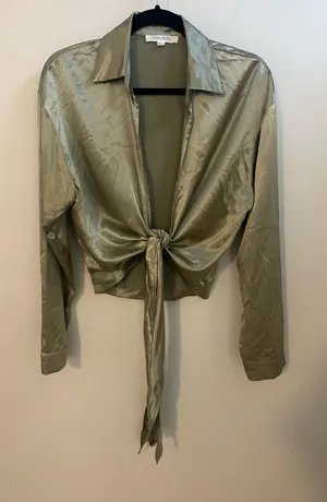 12th Tribe Satin Tie Front Blouse thumbnail 1