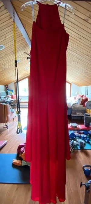 Two Piece Halter High Slit Red Prom Dress thumbnail 3